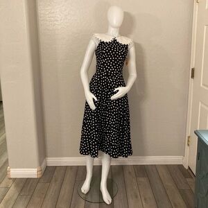 Vintage M.J. Carroll Black Polkadots Fit and Flare Sleeveless Dress 5/6